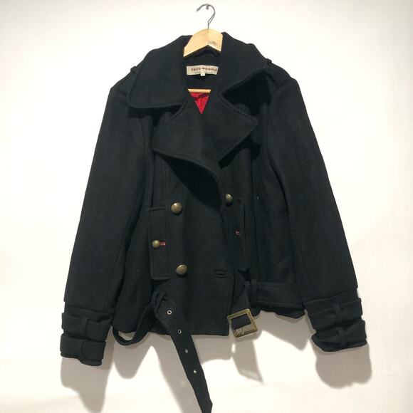 Free People Manteau Cecelia Peacoat Button Front Buckle Detail Black M $348 - Picture 15 of 16